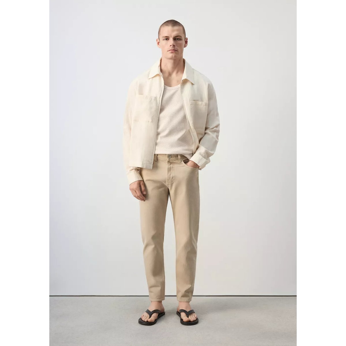 Débardeur slim-fit en coton blanc cassé, MANGO MAN