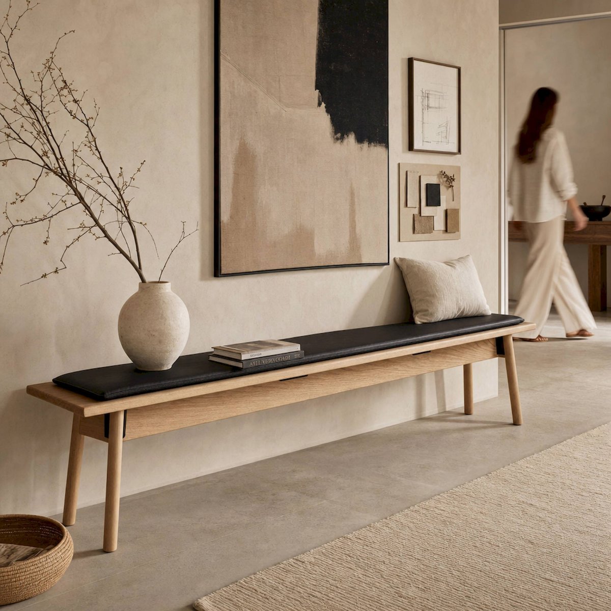 Banc contemporain en chêne collection NARA chêne clair et noir, RECOLLECTION