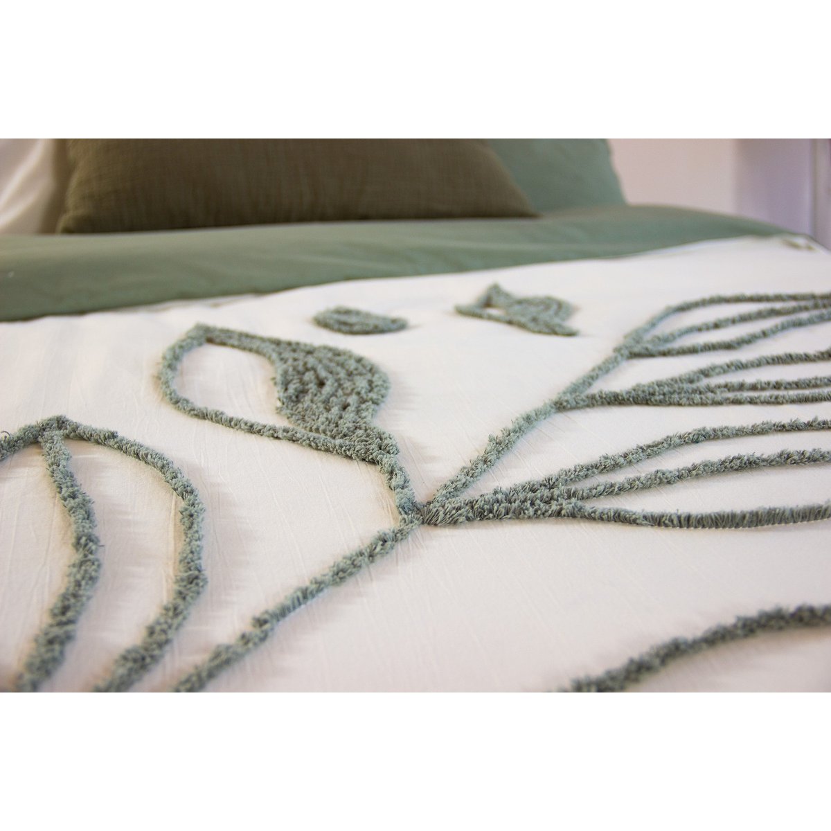 Parure de couette tufte 3pcs coton lave bci herbier blanc, C DESIGN HOME TEXTILE