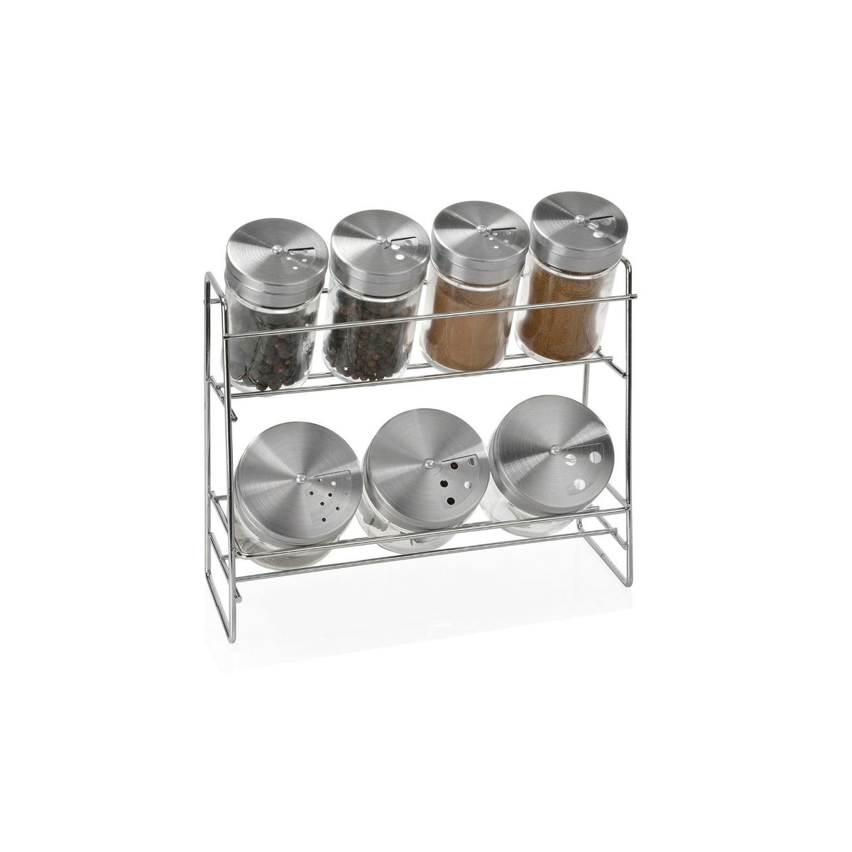Étagère à Épices en Métal + 7 Pots à Épices en Verre chrome/inox, WADIGA