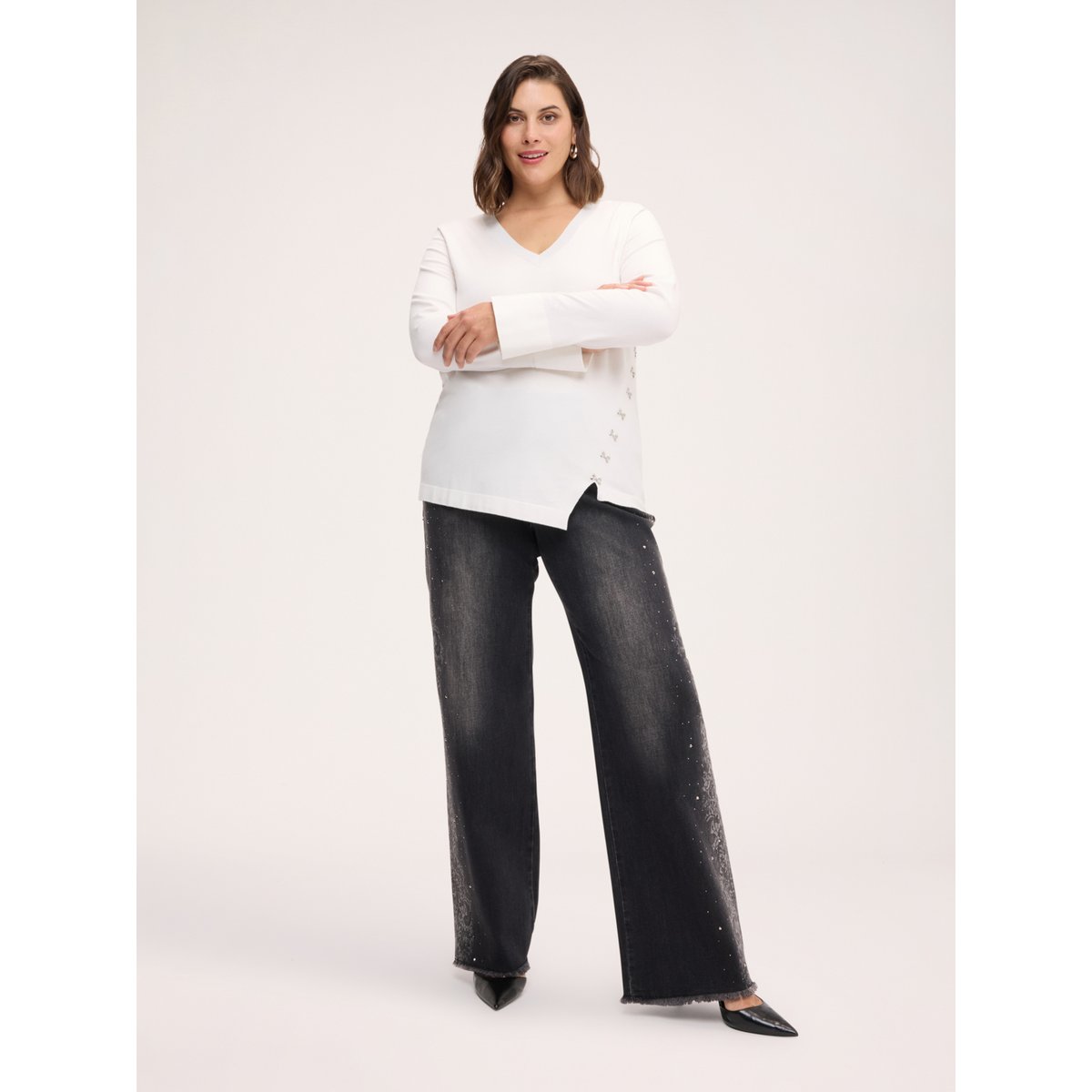 Pull avec applications métalliques blanc, FIORELLA RUBINO