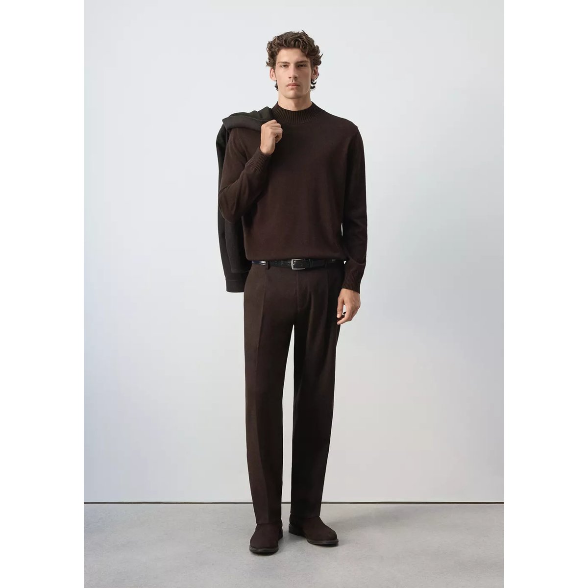 Pull en mélange de coton maille fine chocolat, MANGO MAN