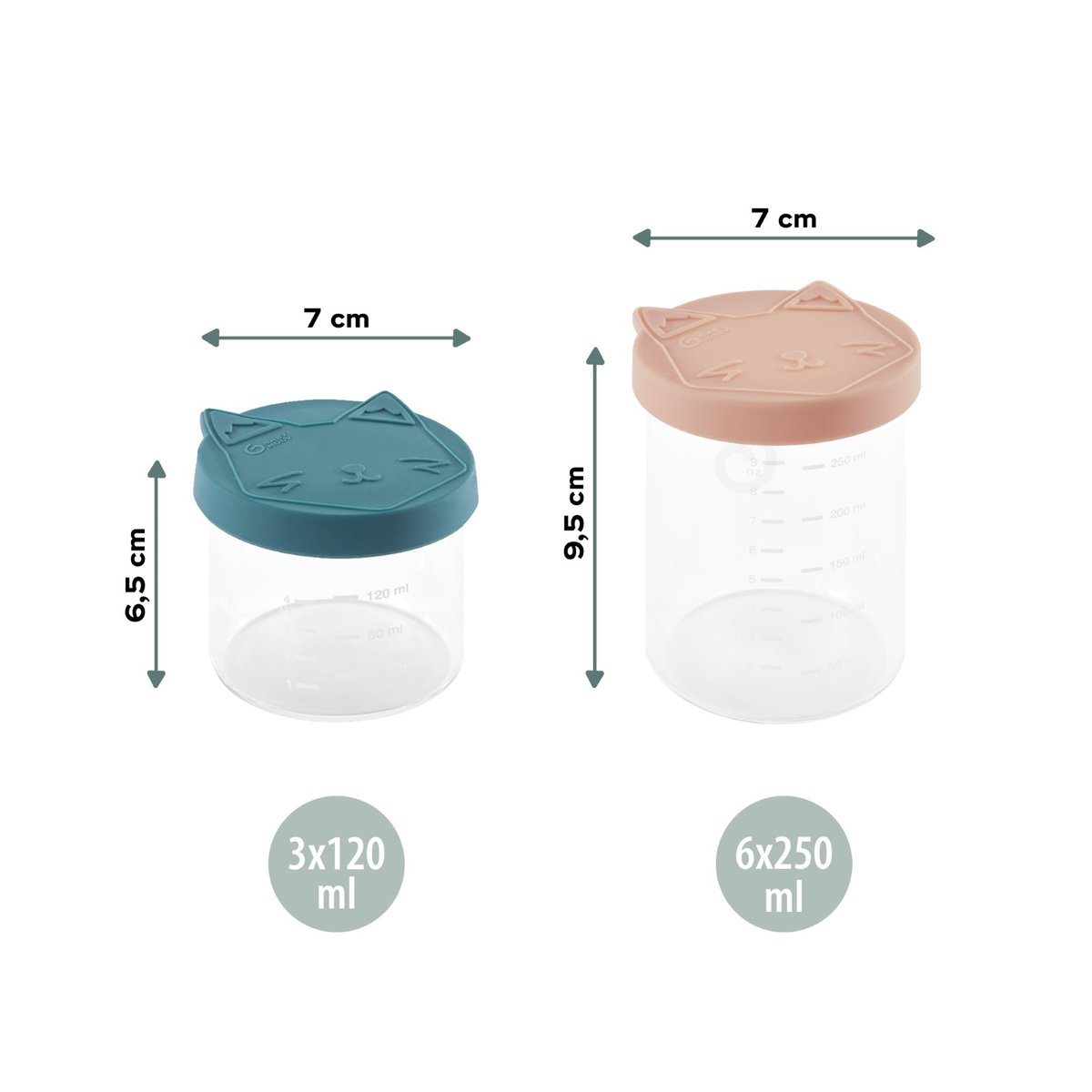 Lot de 6 pots bébé isy 250ml et 3 de 120ml transparent, BABYMOOV