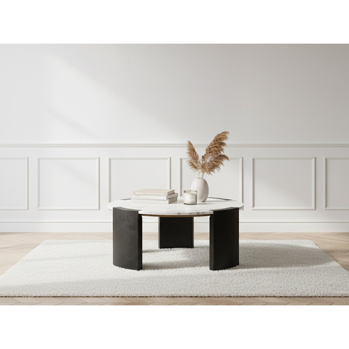 Table basse ronde en marbre, TORVI blanc, BOBOCHIC
