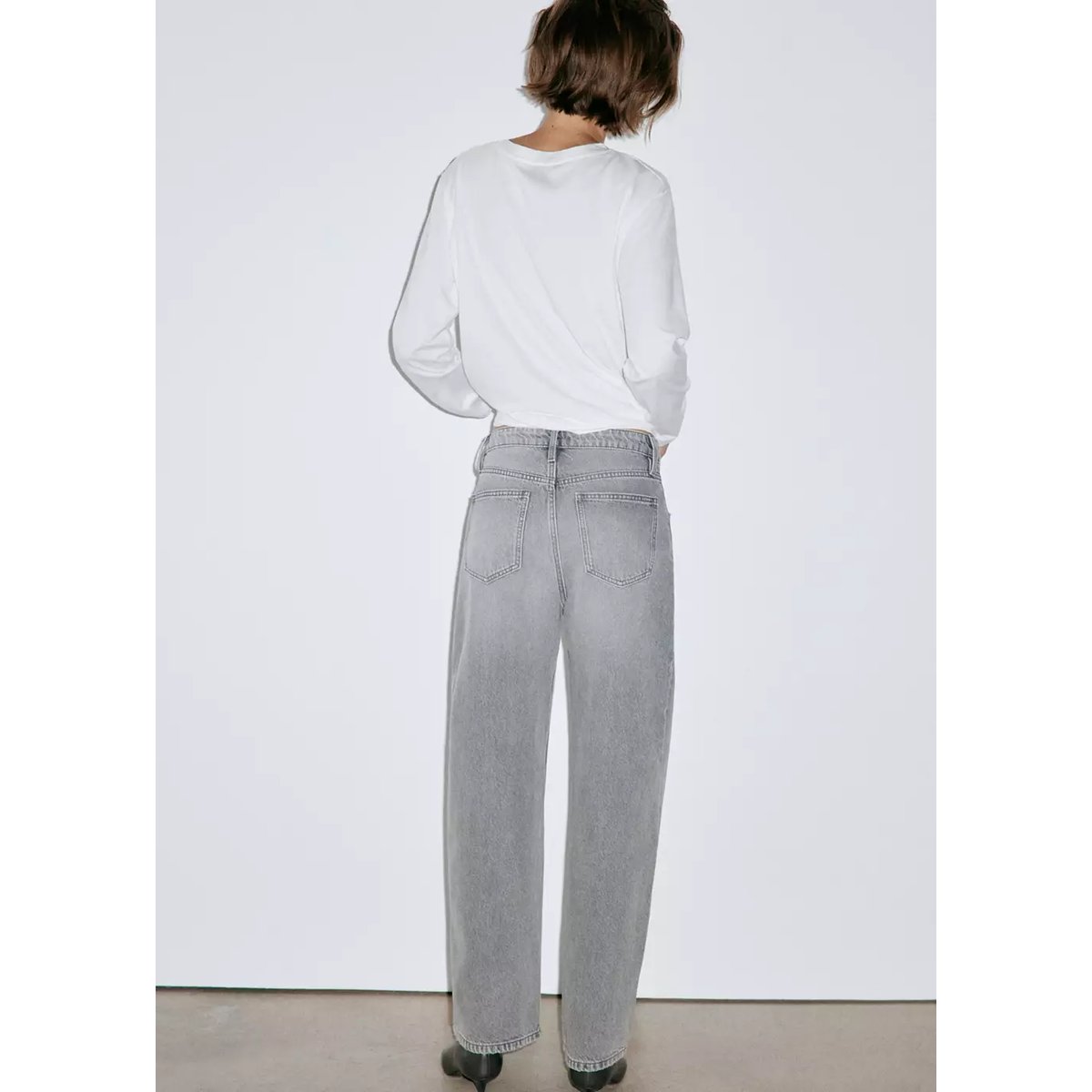 Jean balloon taille haute gris denim, MANGO