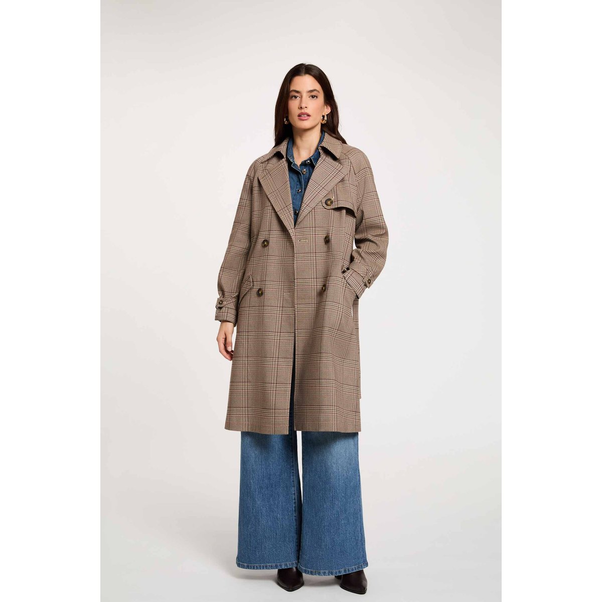 Trench long ceinturé multicolore, MORGAN