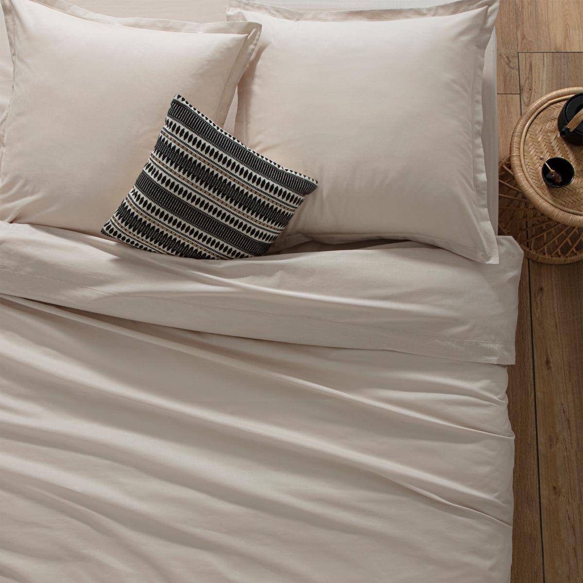 Drap plat 100% coton CARINA beige lin, ATMOSPHERA