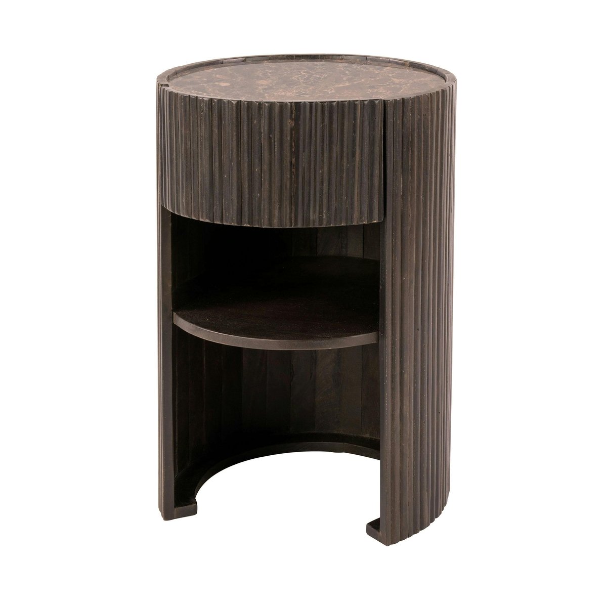 Table de chevet vintage céramique marbrée 1 tiroir YANG marron, PIER IMPORT