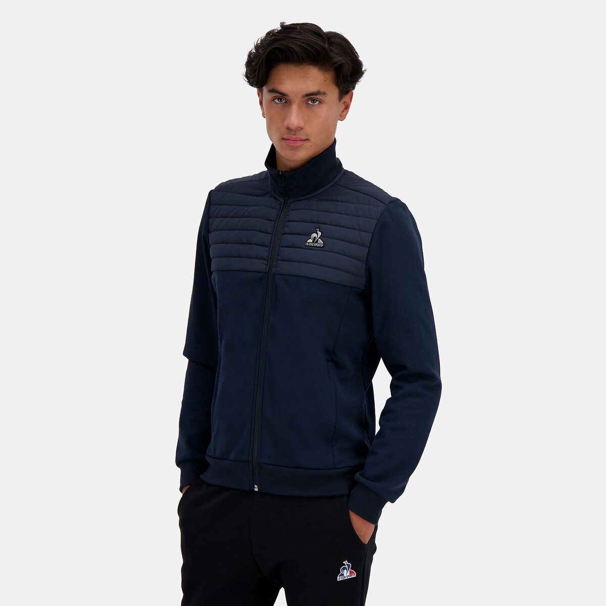 Veste hybride zippée col montant bleu marine, LE COQ SPORTIF