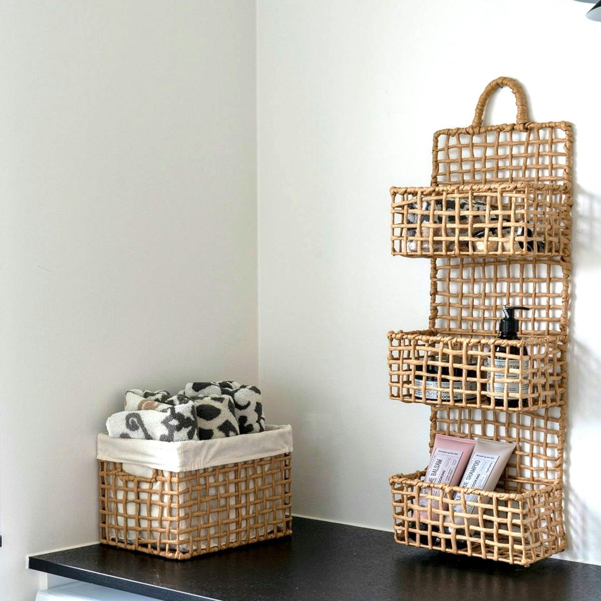Etagère de rangement verticale en fibres naturelles, 3 paniers TALLINN beige, PIER IMPORT