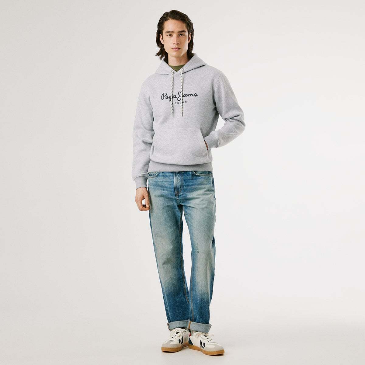 Sweat À Capuche Avec Logo gris chine, PEPE JEANS