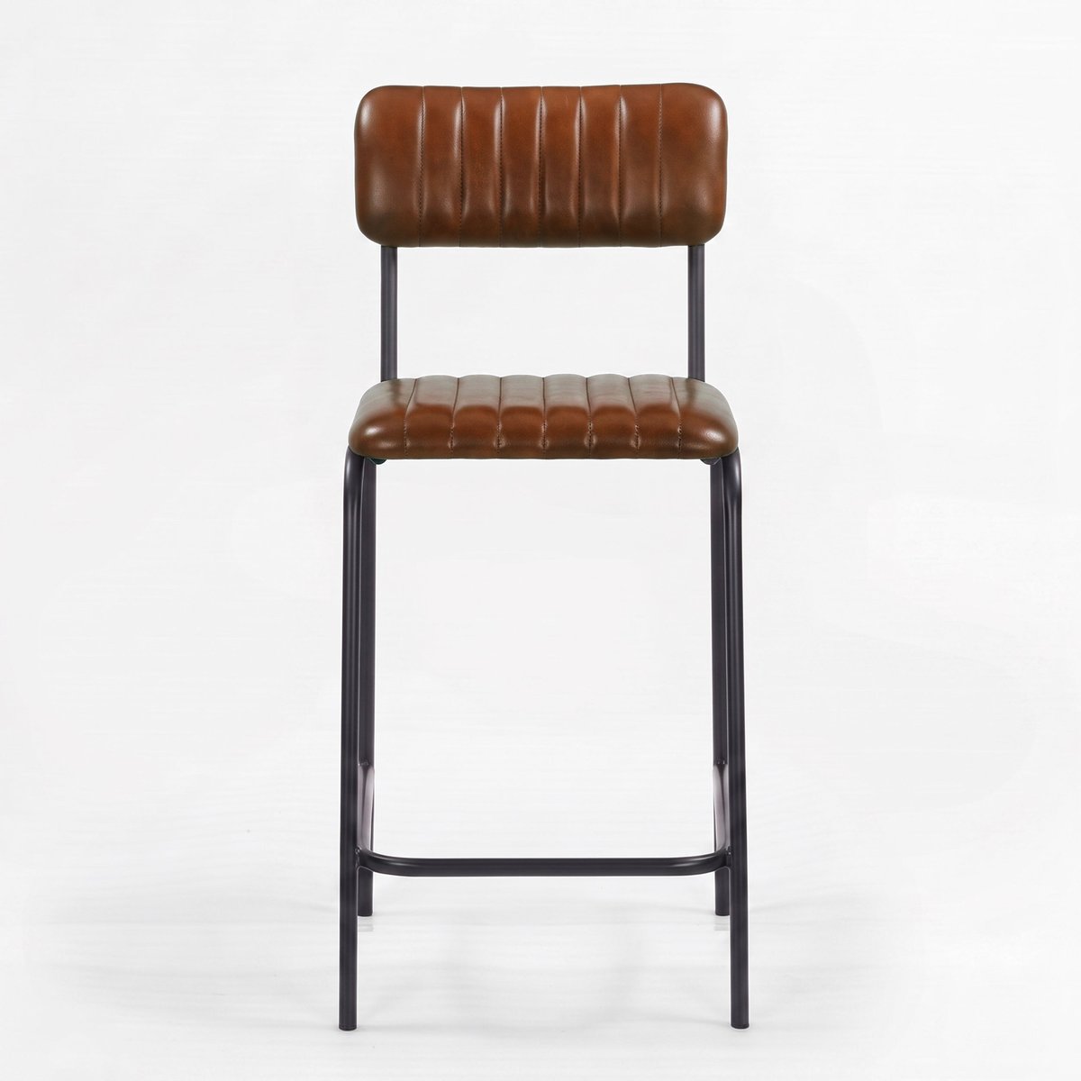 Lot de 2 chaises de bar 65 cm en cuir - ARSÈNE marron, MAISON PAVANE
