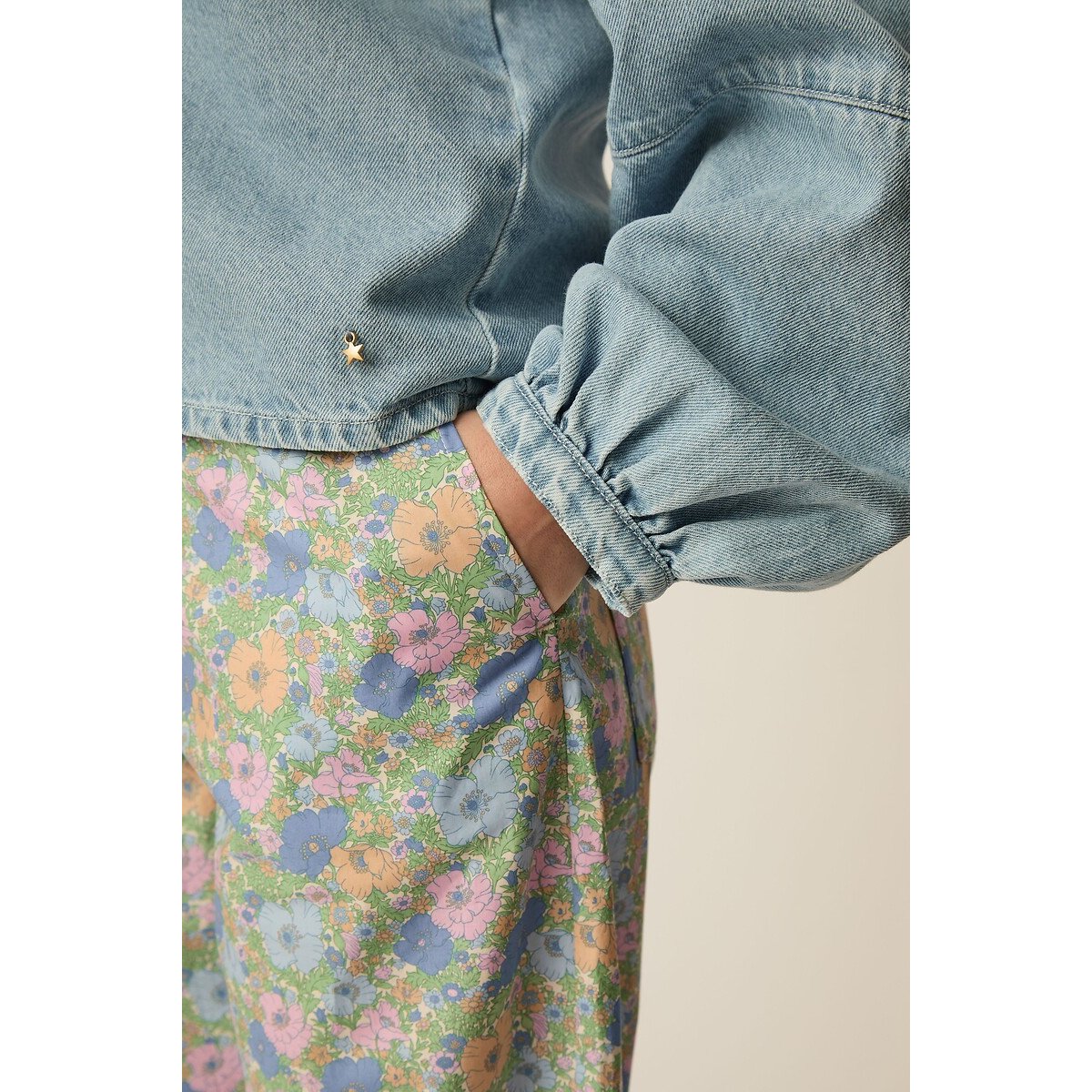 Blouse en denim col Claudine, LOUISE denim clair, DES PETITS HAUTS