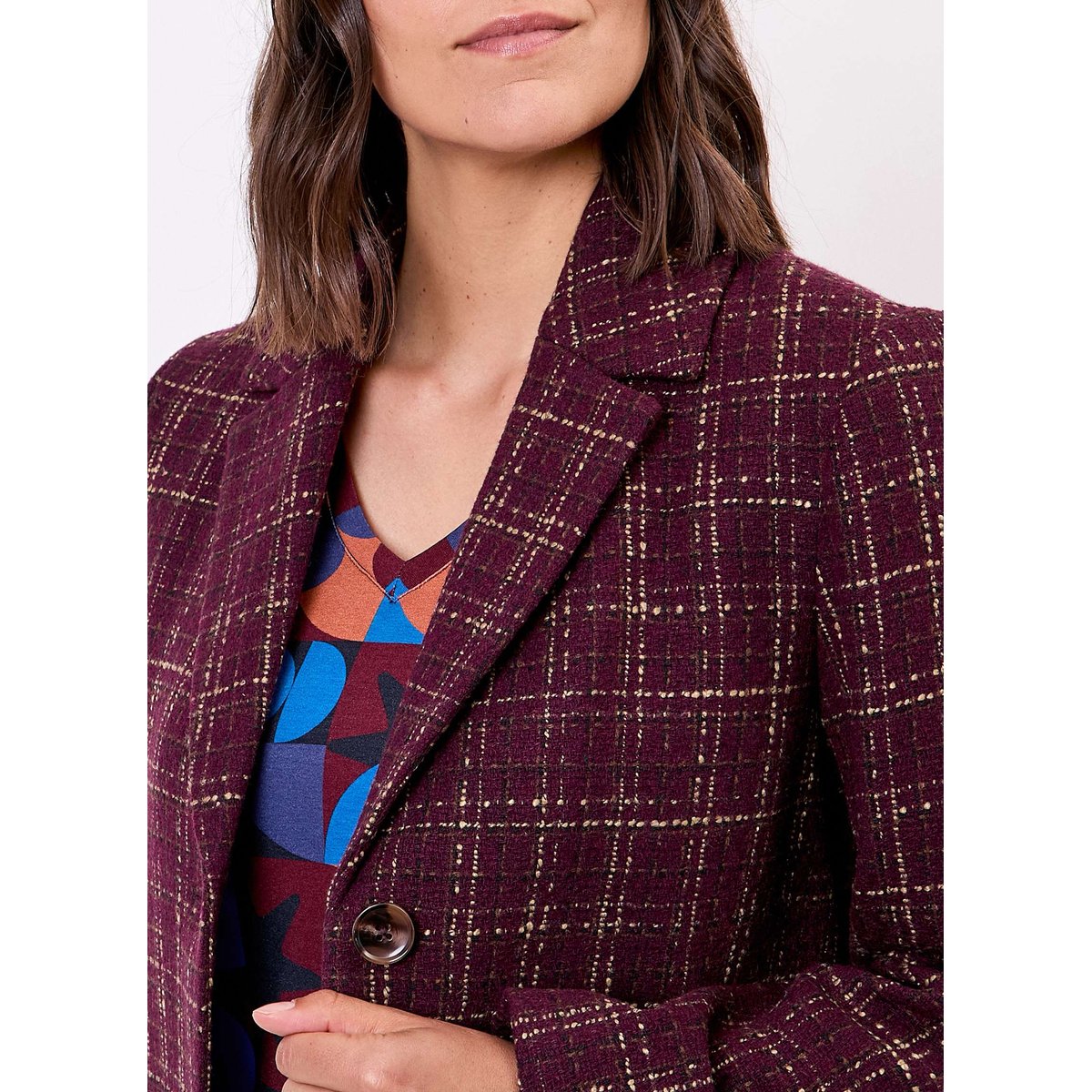 Manteau droit à carreaux AUDREY rouge bordeaux foncé, LA FIANCÉE