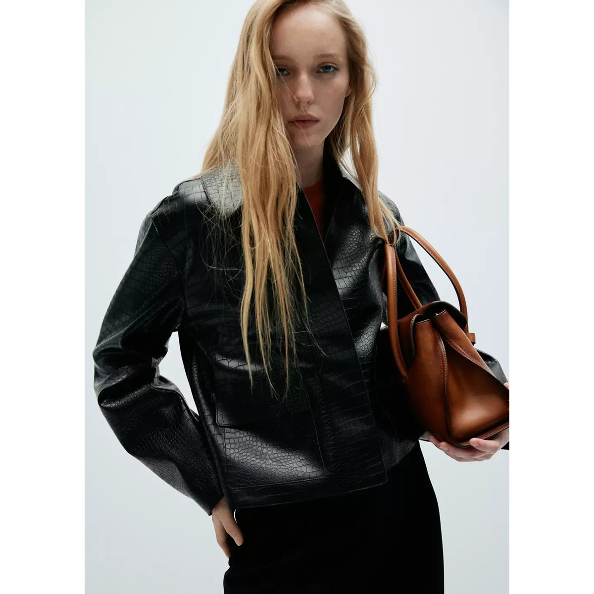 Veste effet peau de croco noir, MANGO