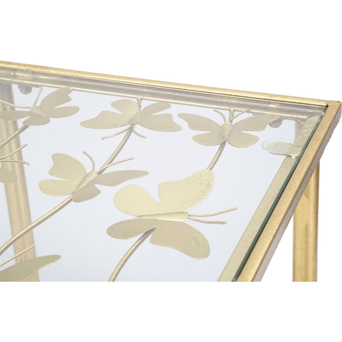 Console en verre motif papillons GLAM doré et transparent, RECOLLECTION
