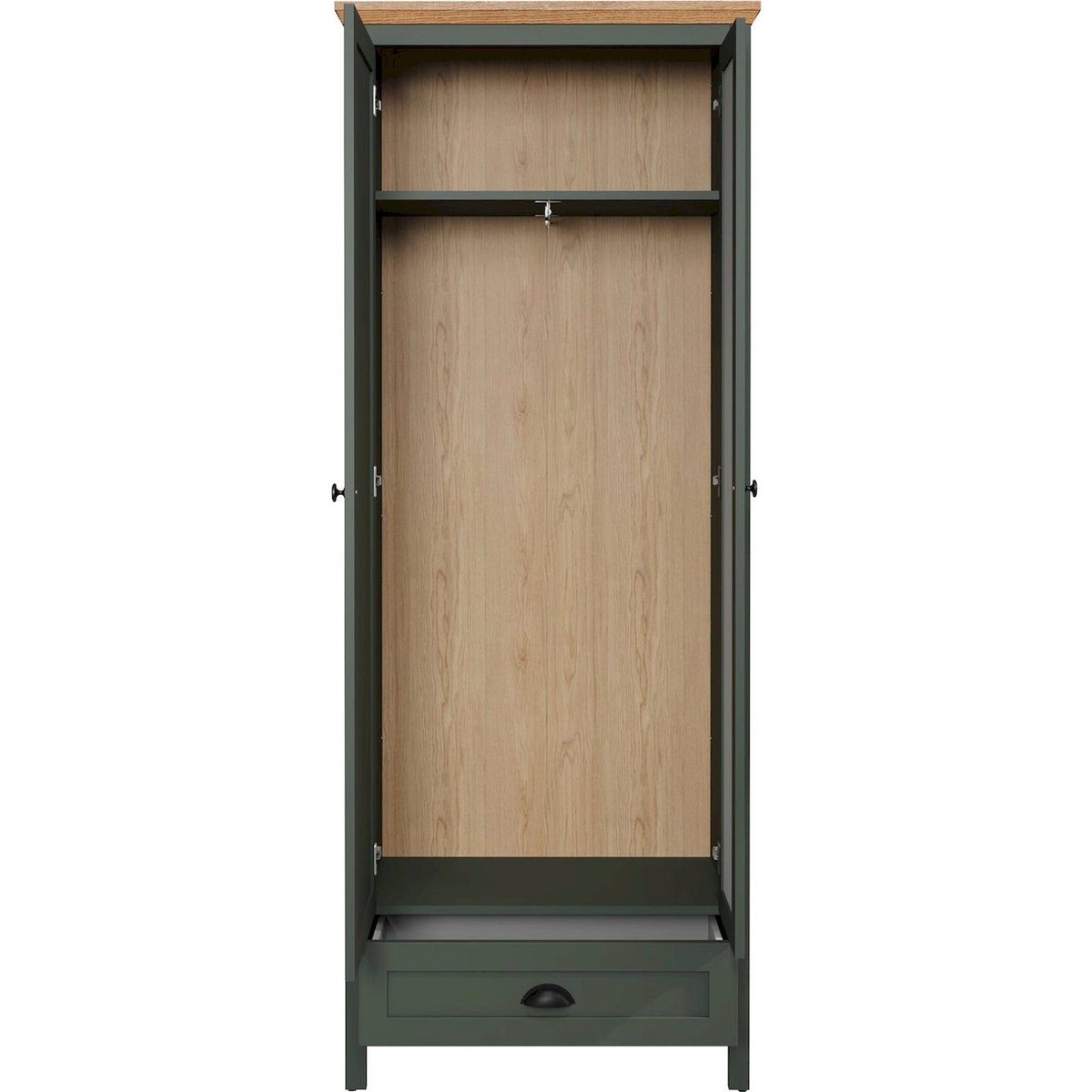 Armoire 2 portes avec miroir FOREELLS vert foncé et chêne evoke, RECOLLECTION
