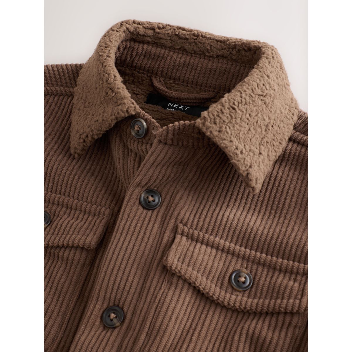 Veste-chemise en velours côtelé doublé marron chocolat, NEXT
