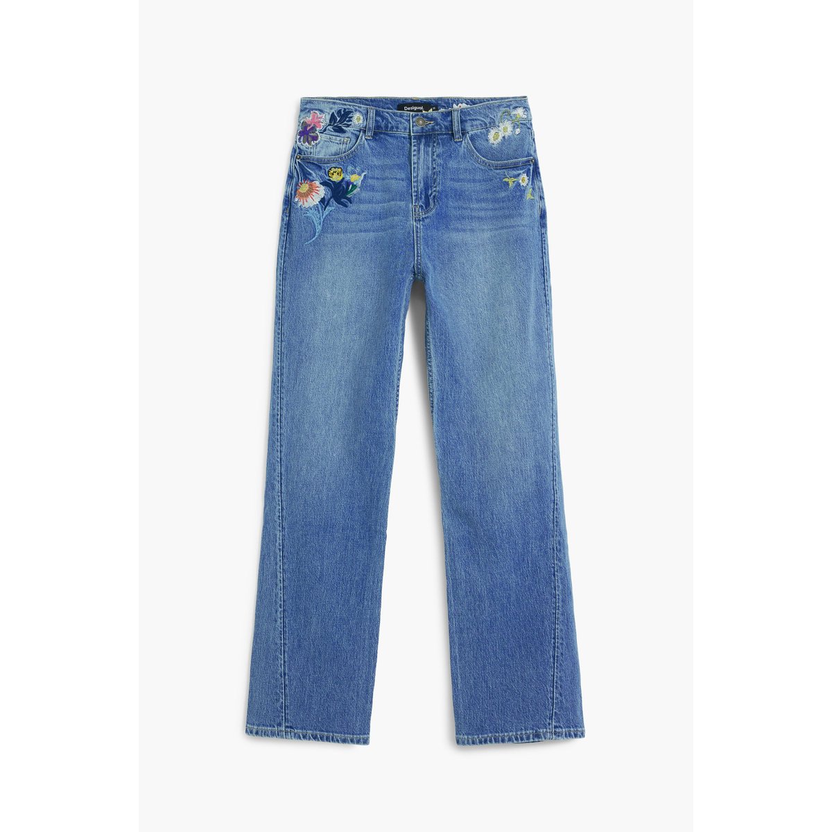 Jean à fleurs brodées bleu clair, DESIGUAL