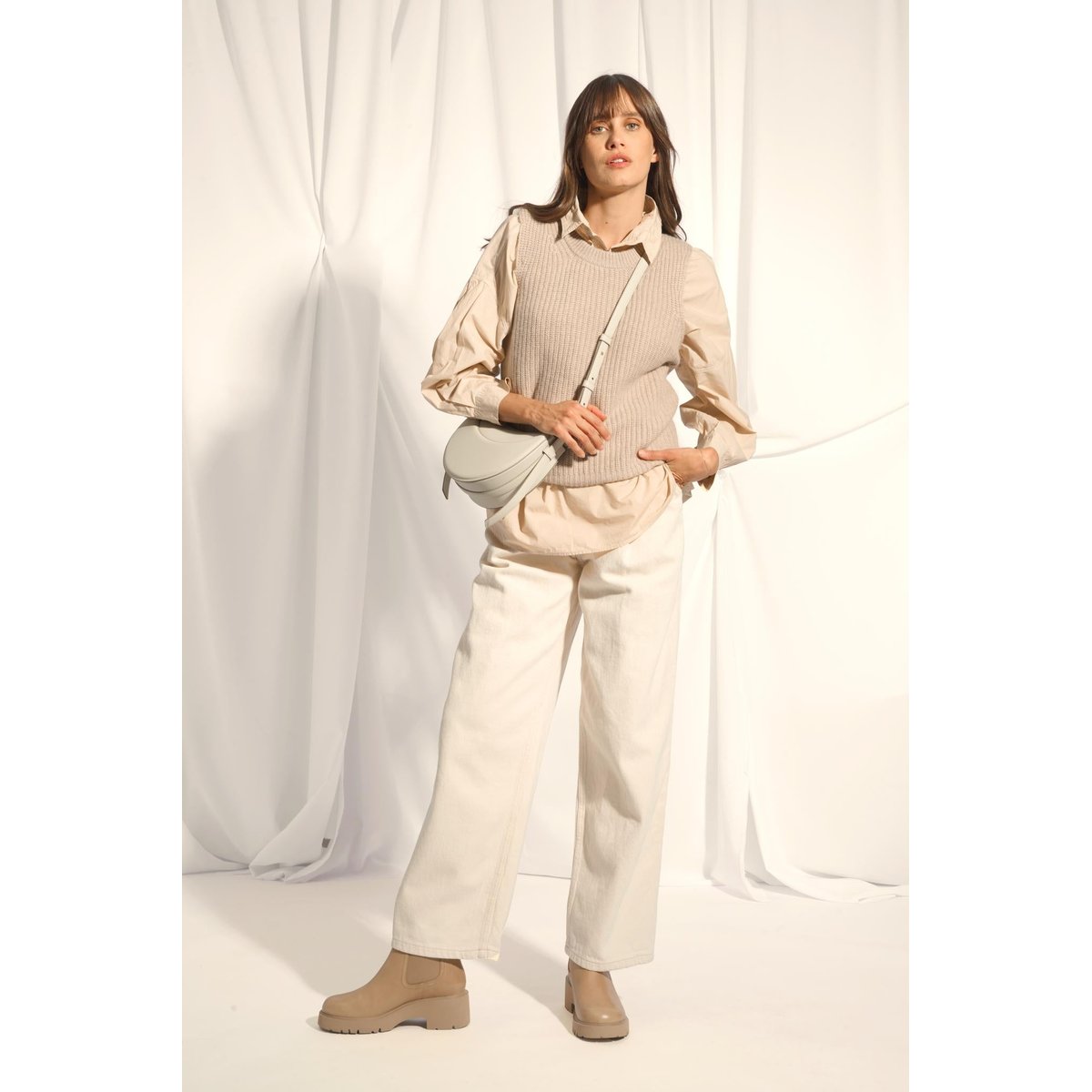 Débardeur Col Rond 6 Fils Camel Clair Chiné Dampa marron clair chiné, JUST CASHMERE