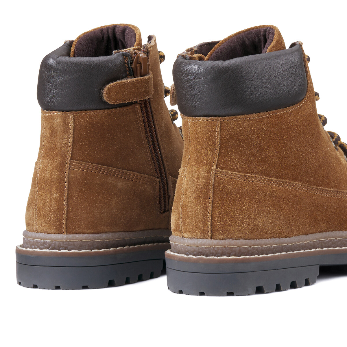 Kids Leather Ankle Boots with Zips and Laces camel, LA REDOUTE COLLECTIONS