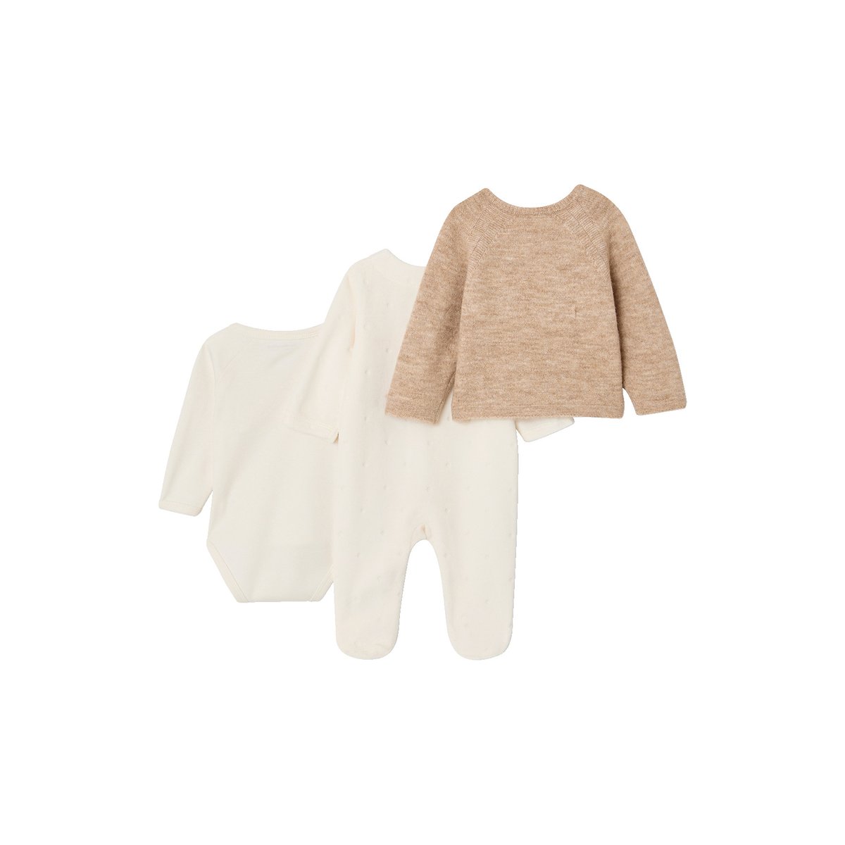 Ensemble naissance 3 pièces beige chiné, VERTBAUDET