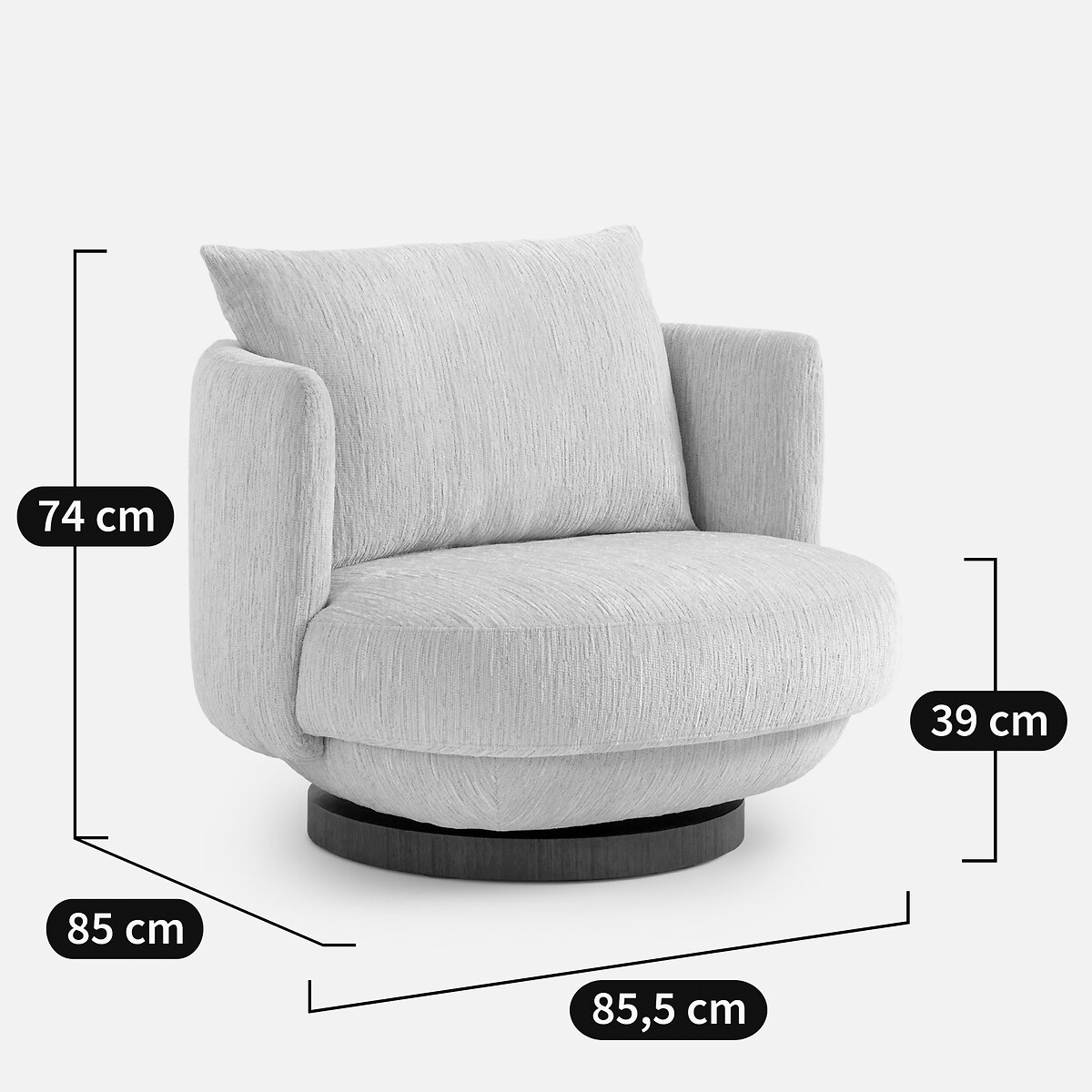 Fauteuil pivotant en velours texturé et plaqué noyer, ROSEO ecru, AM.PM