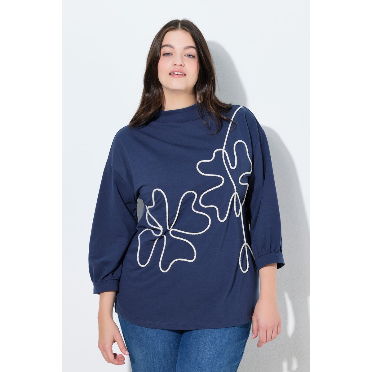 Sweat-shirt en coton bio, trèfles en corde marine, ULLA POPKEN