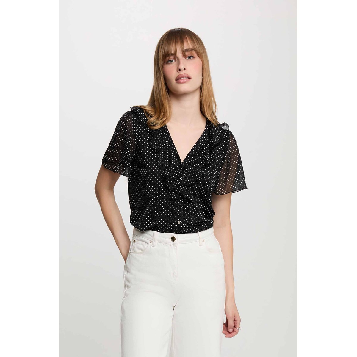 Chemise voile col v noir, MORGAN
