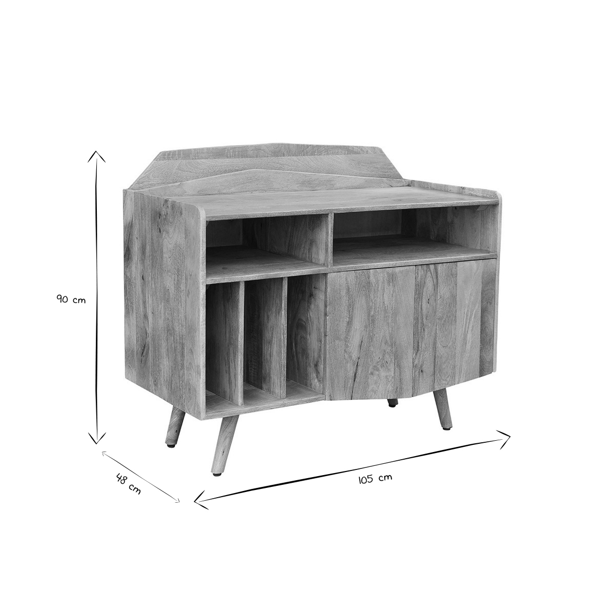 Buffet meuble de rangement vinyles en bois manguier massif L105 cm MATAHARI bois brut, MILIBOO