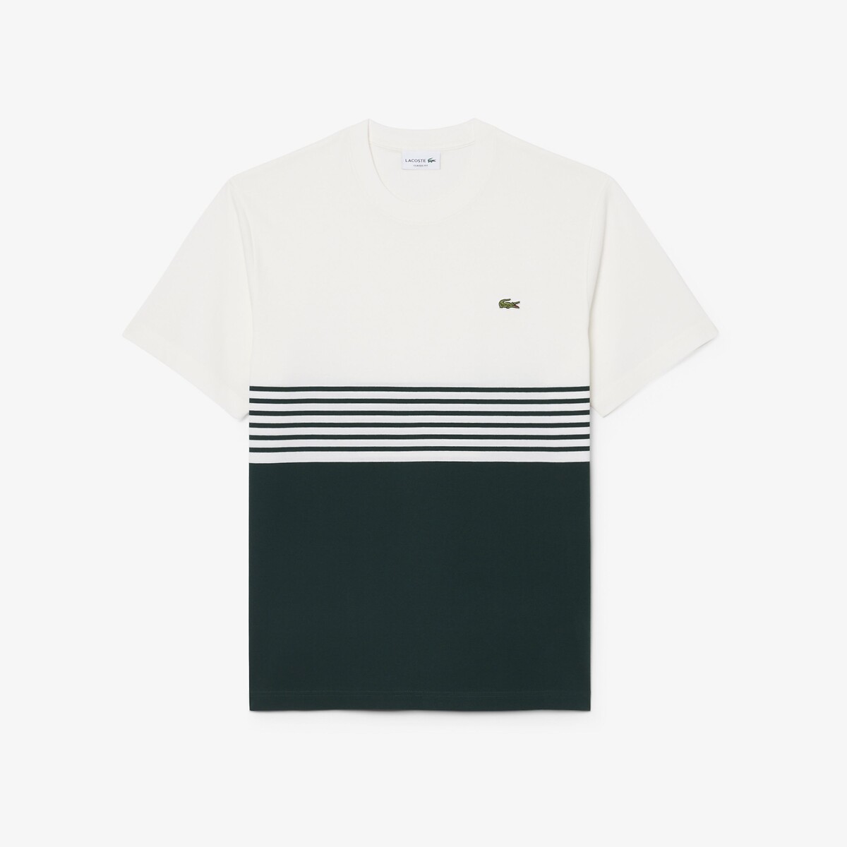 Camiseta de punto a rayas, color-block blanco roto/verde, LACOSTE