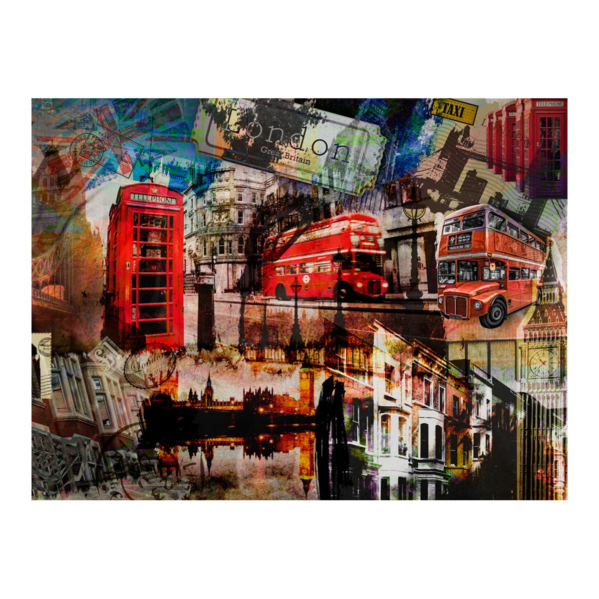 Papier peint intissé panoramique Ville et Architecture Collage - Londres multicouleur, EDEN