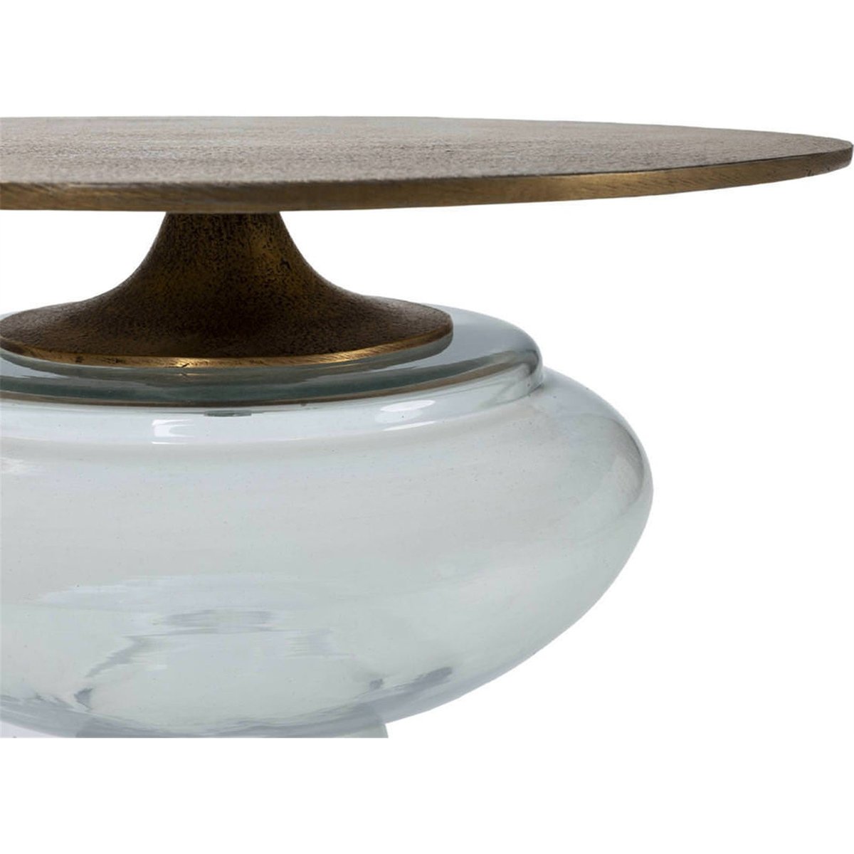 Table d'appoint en métal et verre doré antique et transparent, RECOLLECTION