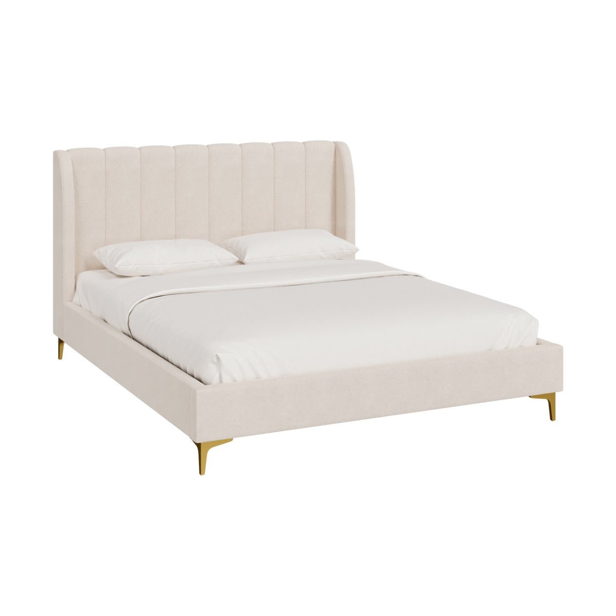 Lit double en tissu et pieds - KODA beige, MAISON PAVANE