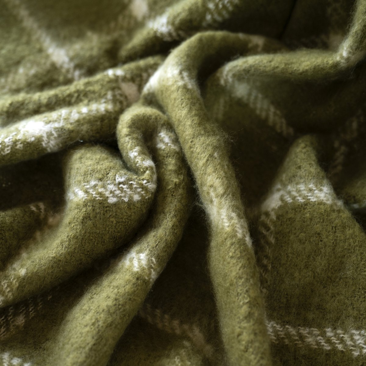 Plaid à carreaux aspect mohair avec franges - QABANE vert, HOME MAISON