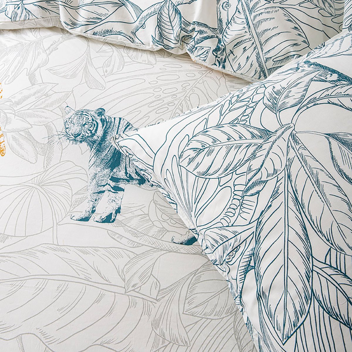 Parure de lit 2 personnes imprimé coton SUNSHINE SAM blanc, TODAY