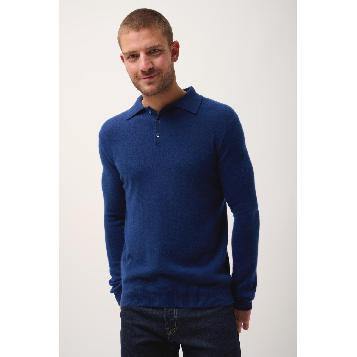 Polo Manches Longues Minuit Douglas bleu foncé, JUST CASHMERE