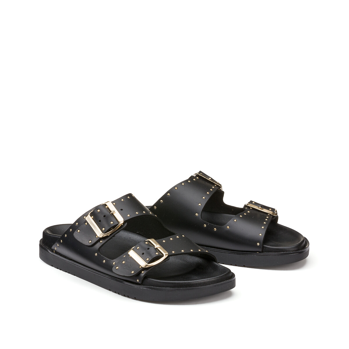Mules en cuir, détail clous noir, LA REDOUTE COLLECTIONS
