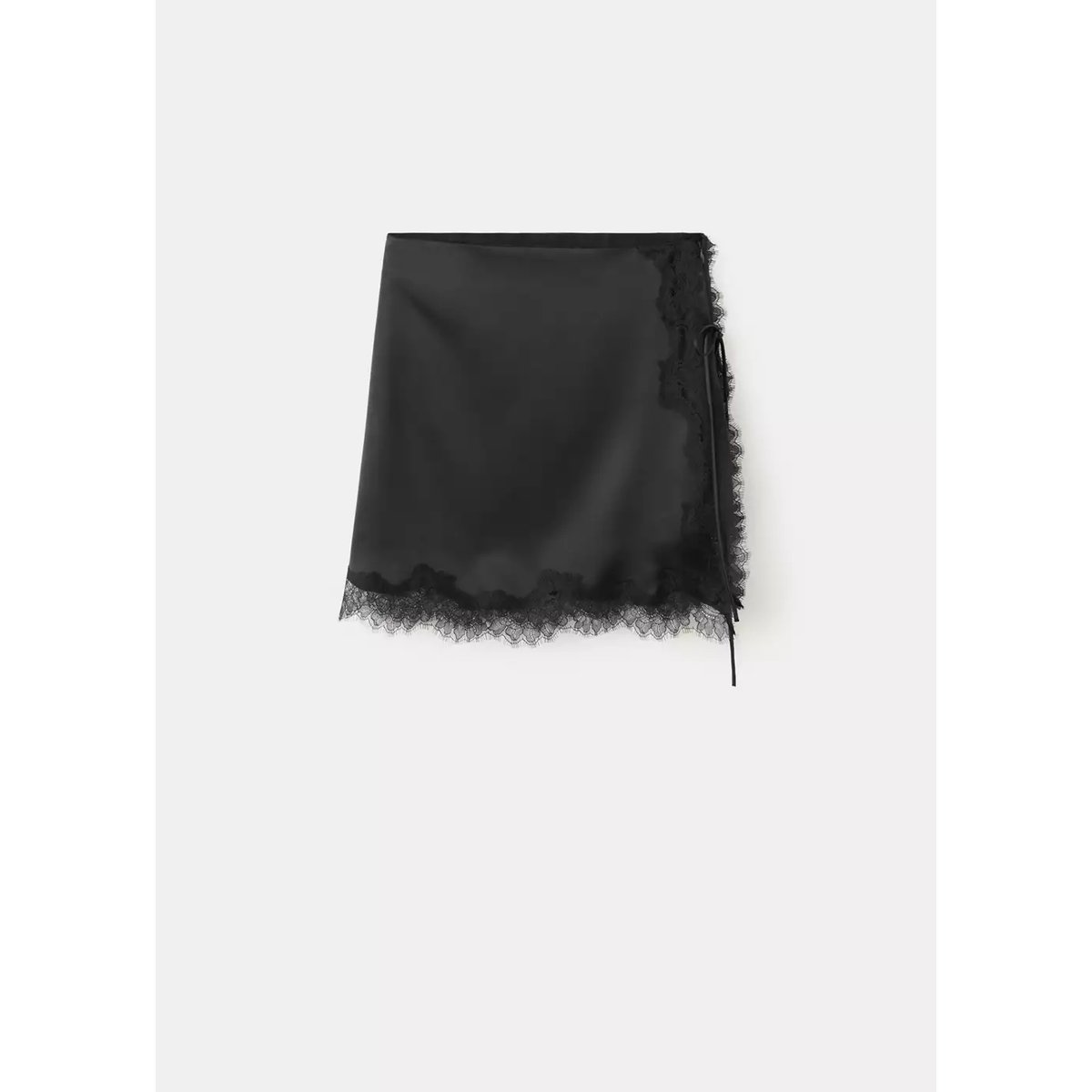 Jupe lingerie en dentelle noir, MANGO