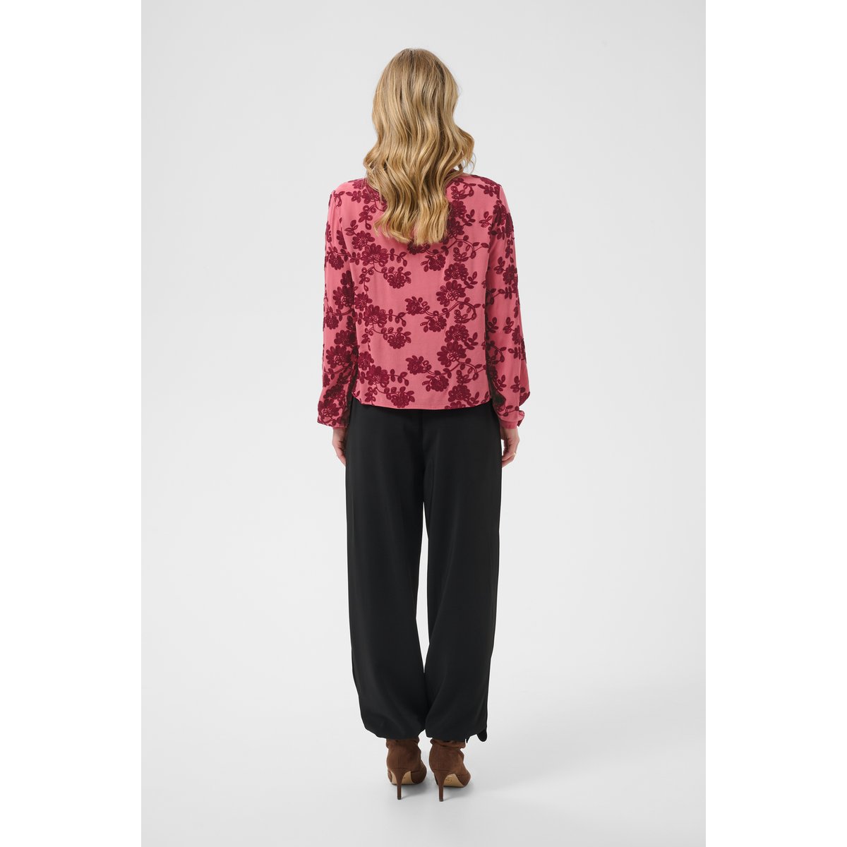 Blouse à manches longues rose mauvewood w cabernet flower, CREAM