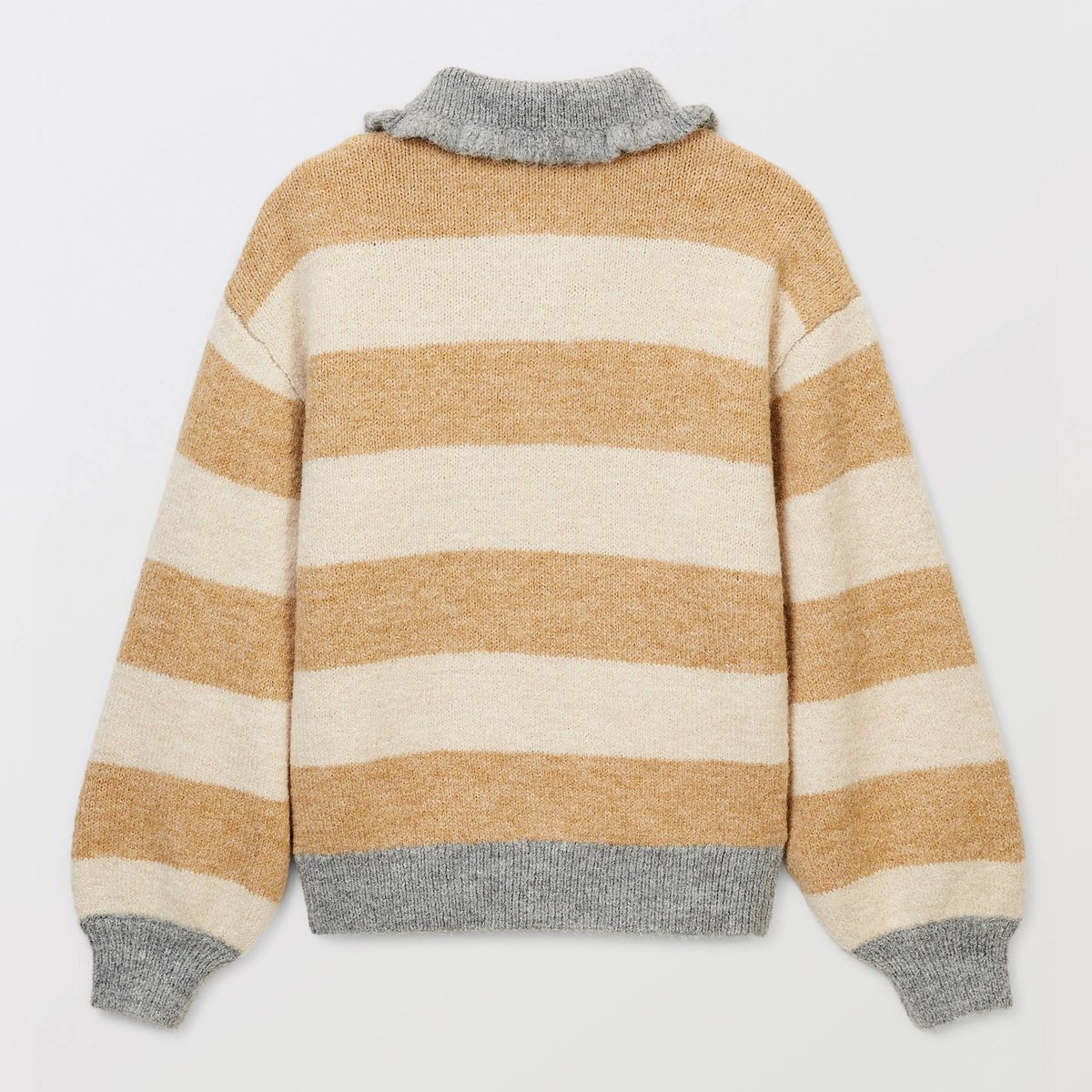 Pull rayé col chemise contenant de la laine osier, MONOPRIX