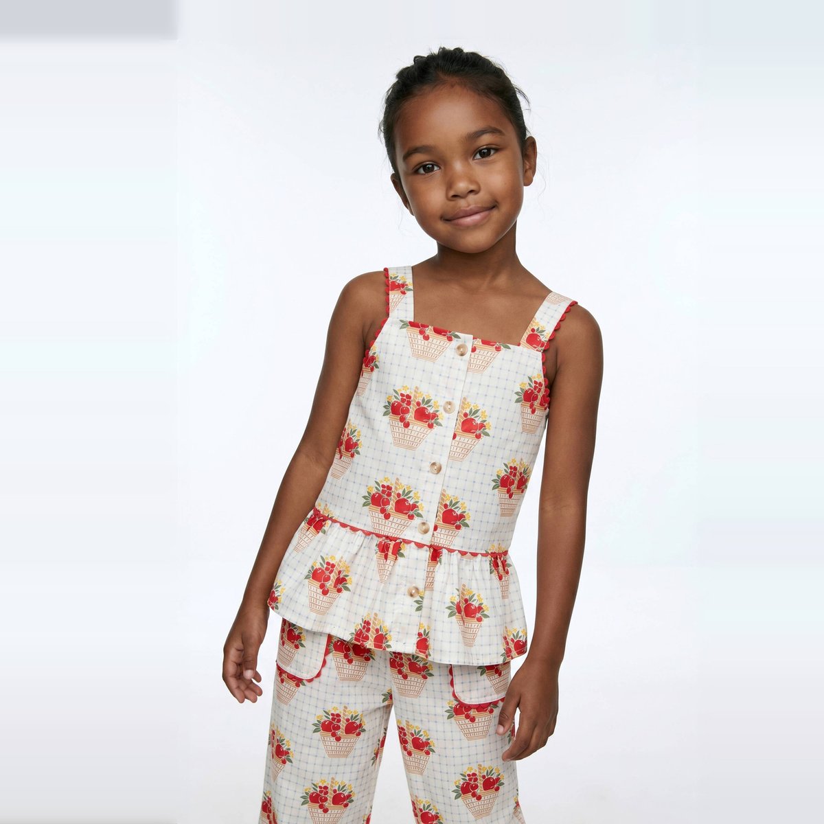Blouse à bretelles imprimée en coton flots, MONOPRIX