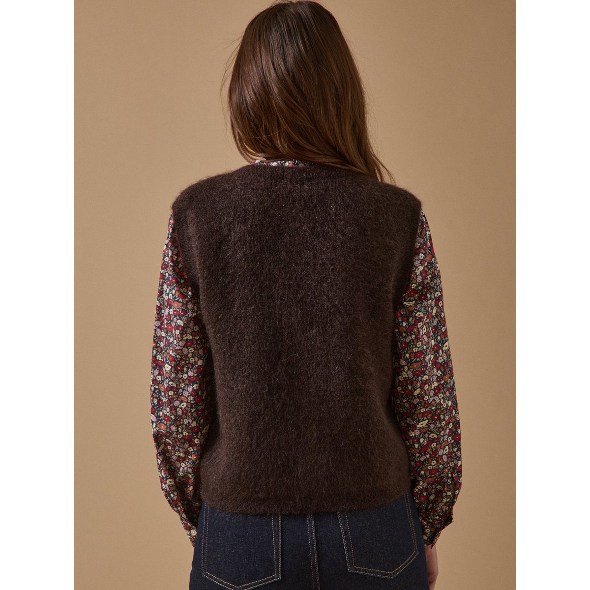 Gilet sans manches laine et mohair chocolat, CYRILLUS