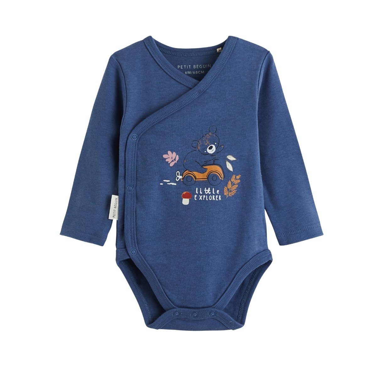Lot de 2 bodies bébé manches longues ouverture croisée Emile bleu, PETIT BEGUIN