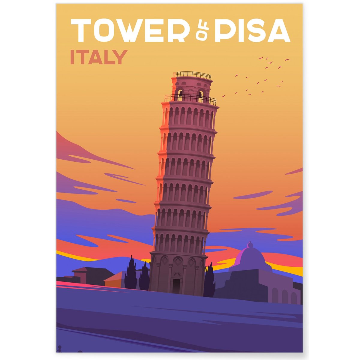 Poster Tour de Pise, Italie blanc, L'AFFICHERIE