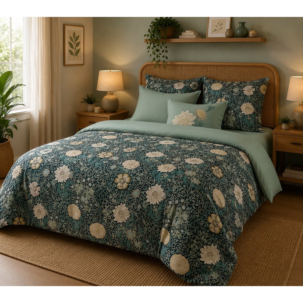 Parure de Drap + 2 taies d'oreiller Collection Bouquet bleu, EDEN