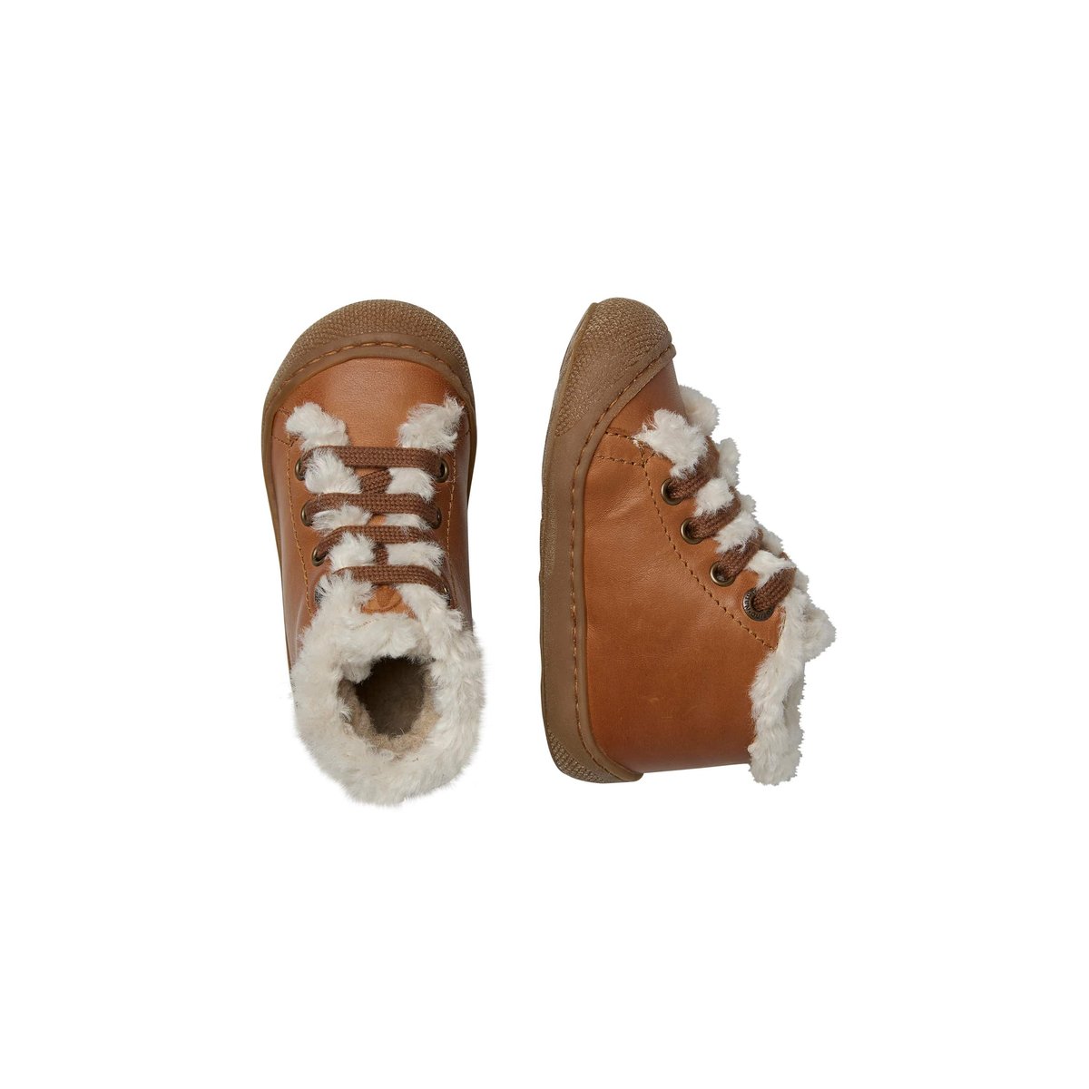 Chaussures premiers pas en cuir et laine LALLIT marron, NATURINO