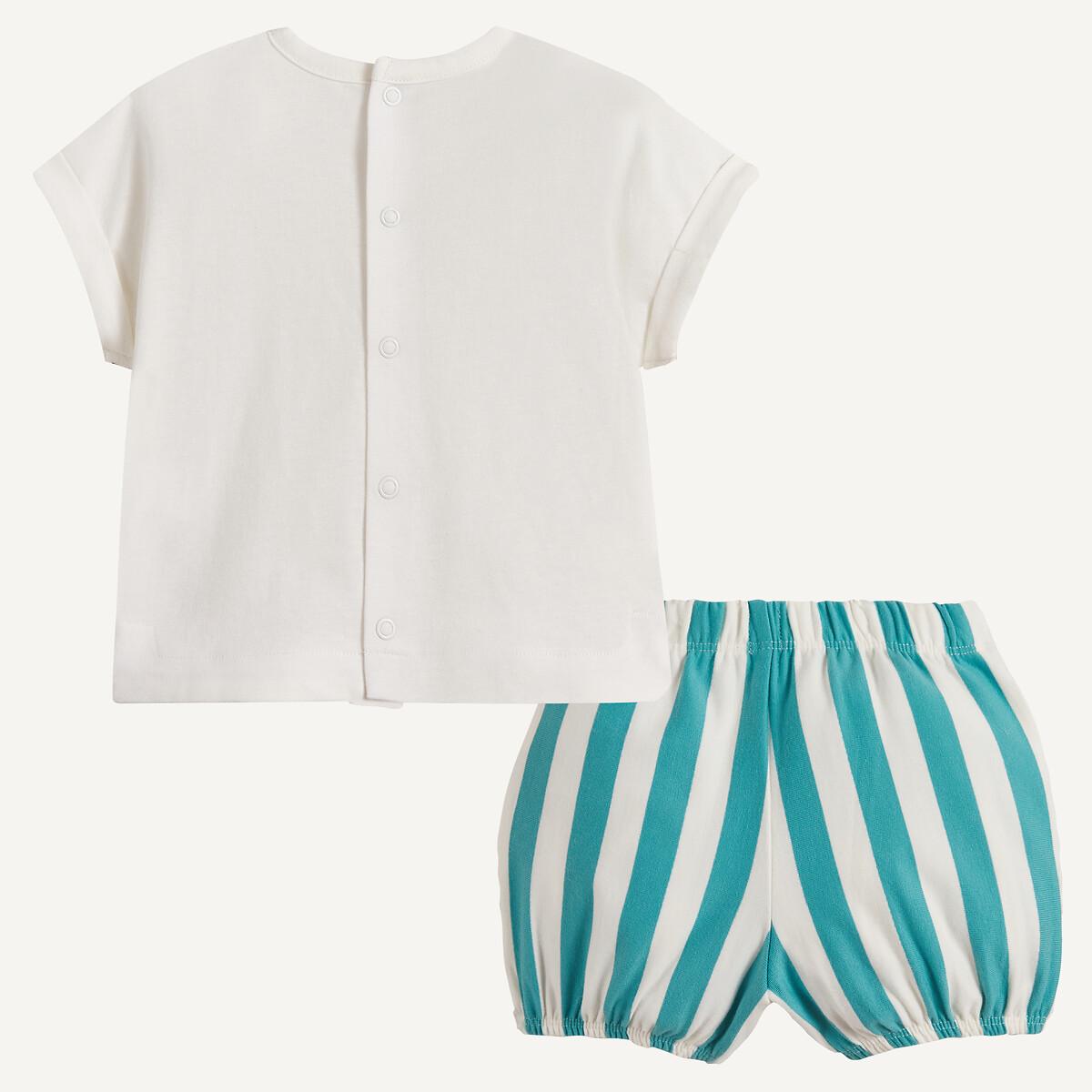 Ensemble 2 pièces, T-shirt et bloomer, en coton bleu/écru, LA REDOUTE COLLECTIONS