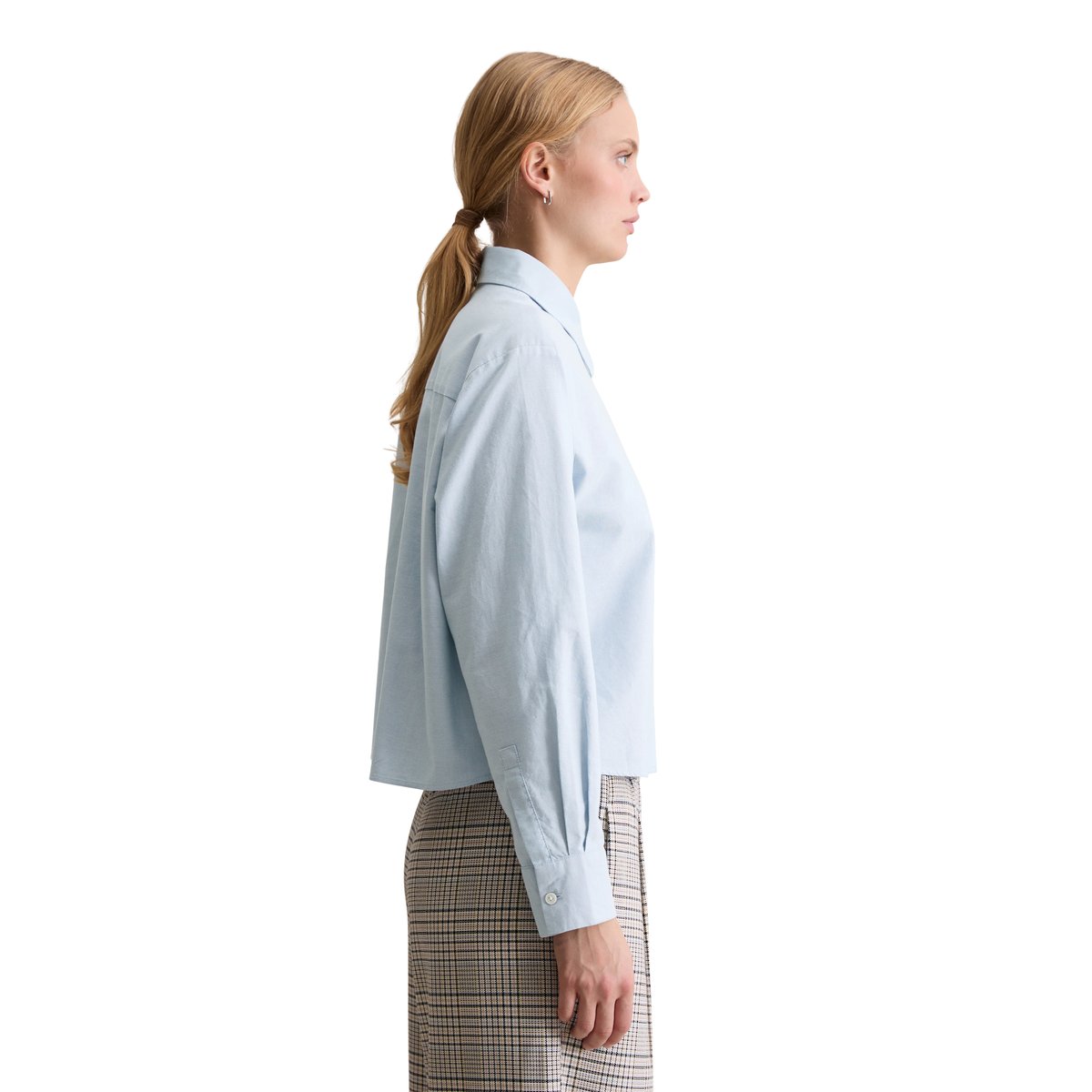 Blouse Oxford cropped en coton organique bleu clair, MARC O’POLO DENIM