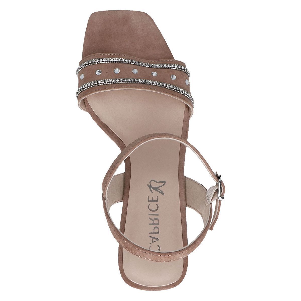 Sandale à talon en cuir marron taupe nubuck, CAPRICE